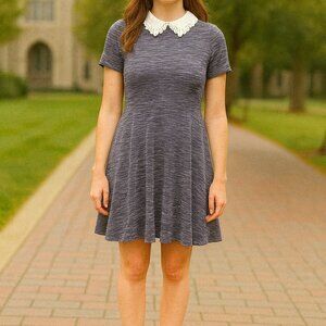 Navy and White Girlhood Core Skater Dress with Lace Peter Pan Collar Size Medium